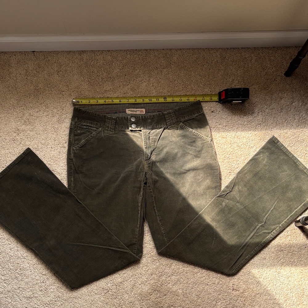 Vintage American Eagle Outfitters sz 10 Olive Green Corduroy Flare Leg Jeans